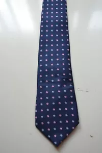 T.M Lewin navy blue silk necktie with floral print - Picture 1 of 3