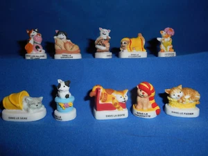 PLAYFUL CATS Kittens Kitties Set of 10 Figurines FRENCH Porcelain FEVES Figures - Picture 1 of 11