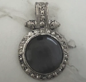 Vintage Anhänger Art Deco Milgrain runde Einfassung schwarzer Onyx Stein Silber Markasit - Bild 1 von 11