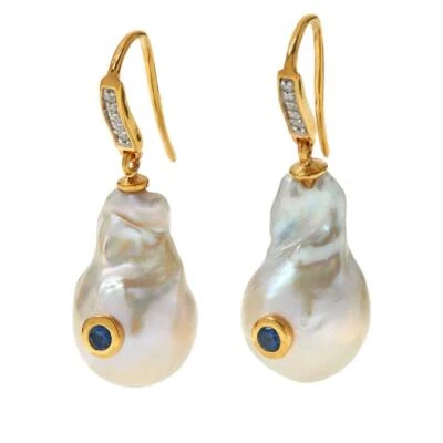 Mehers Jewel Blue Sapphire Baroque Cultured Pearl & Zircon Gemstone Drop Earring - Image 1 of 2