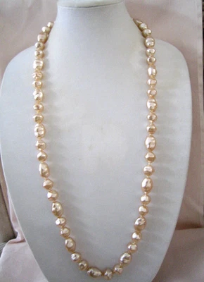 Joan Rivers Champagne Faux Baroque Pearl NECKLACE  ~ Gold-tone  Barrel Clasp 36" - Image 1 of 4