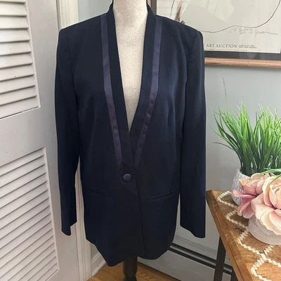 CARLISLE COLLECTION Chaqueta Mujer 12 Azul Marino Borde Satinado Clásico Atemporal  Foto 1 de 4