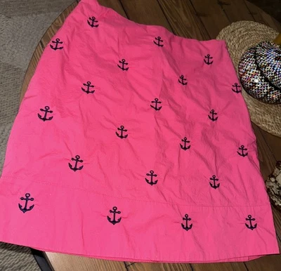 Castaway Nantucket Island Mujer Talla 0 Rosa Rosado con Anclas Azul Marino Falda Línea A Foto 1 de 4