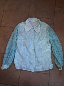 Size 10 Blue Vintage Button Up Retro Shirt Geometric Print - Picture 1 of 2