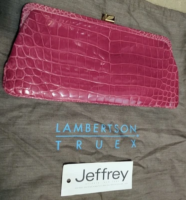 $4K! Lambertson Truex PEONY PINK CROCODILE 182 CLUTCH w/ Tag! - Image 1 of 4