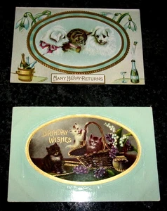 CESTA DE GATITOS Y CACHORROS - Cumpleaños y Felices Devoluciones - DE COLECCIÓN 1907-1915 - Imagen 1 de 5