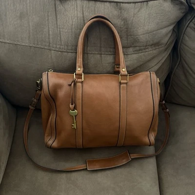 FOSSIL Kendall Large Brown Leather Satchel Bag with Key Charm - Image 1 of 4