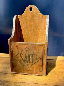 PRIMITIVE SALT BOX WOOD Wall HANGING ANTIQUE Vintage - Picture 1 of 9