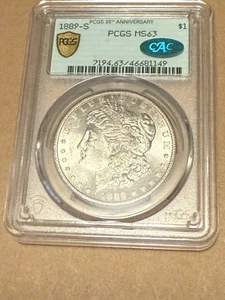 1889-S Morgan Silver Dollar PCGS MS63 CAC Approved Older Holder. Great Luster - Picture 1 of 4