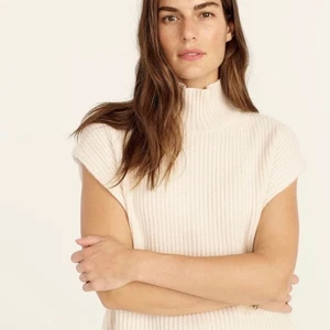 J Crew 100 Kaschmir Stehkragen ärmellos Pullover Weste creme M/L Old Money Preppy - Bild 1 von 12