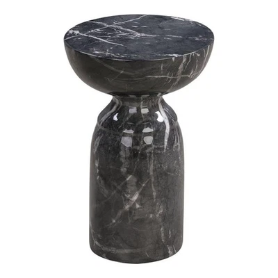 Rue Faux Marble Concrete Indoor/Outdoor Side Table (Black) - Image 1 of 4