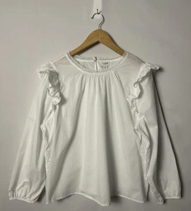 J.Crew Shirt Womens 2XL White Long Sleeve Ruffle Cotton Blouse Re-Imagined BF621 - Picture 1 of 9