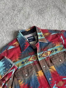 Vintage Wrangler Aztec Pearl Snap Flanellhemd Herren 16-35 X-Long Tails *lesen* - Bild 1 von 9