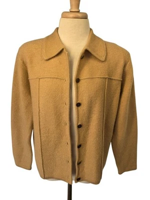 Cárdigan tejido de lana camel Karen Scott Petites Y2K para mujer talla PM cuello metal Btns Foto 1 de 4