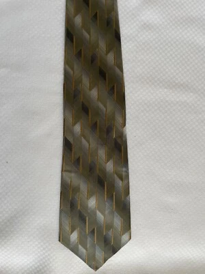 Corbata Paul Dione Oro Pizarra Plata Taupe Seda Rayas Impresionante Elegante Foto 1 de 3