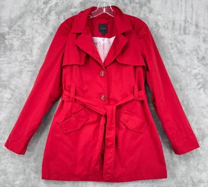 Express Jacket Womens Large Trench Belted Button City Outdoor Lightweight Red - Picture 1 of 10