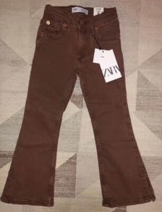 NWT ZARA Girls Mid Rise Split Hem Comfort Stretch Flare brown Jeans Size 6 Year - Picture 1 of 5