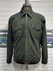 Truckerjacke Herren grün 100% Wildleder 100% echtes Wildleder Leder Bikerjacke - Bild 1 von 9