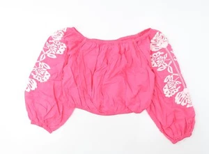 Marks & Spencer Womens Pink Cotton Blend Blouse Size 18 Scoop Neck Embroider - Picture 1 of 10