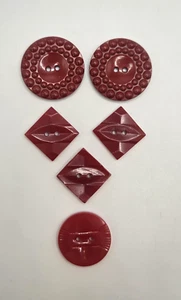 Vintage BAKELITE (tested) Cherry Red Assorted Buttons Lot of 6 - Picture 1 of 5