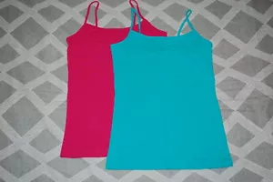 Womens 2 LOT CAMI Tank Top DARK PINK & AQUA TEAL Solid Color XS S M L XL 2XL 3XL - Picture 1 of 1