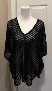 Black Semi Sheer Lacy Swim Coverup 46” P2P 26” Length Light Stretch Large - Picture 1 of 5
