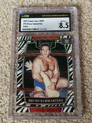 2022 PANINI SELECT WWE BRUNO SAMMARTINO CONCOURSE ZEBRA PRIZM CASE HIT CSG 8.5 - Image 1 of 2