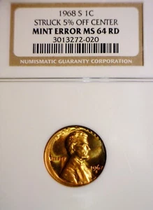 1968s ERROR NGC MS64 OFF CENTER Lincoln Cent NICE KEY DATE CH BU Coin Lot #1  NR - Picture 1 of 8