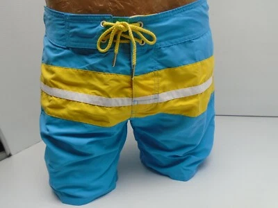 Pantalón corto de natación de surf a rayas azul océano/amarillo Sauvage California para hombre 34" 108IM Foto 1 de 4
