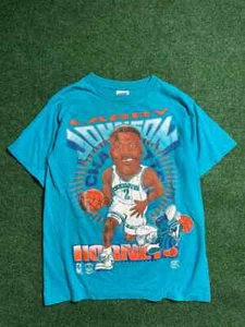 Charlotte Hornets Larry Johnson Caricature short sleeve sapphire shirt KV28587 - Picture 1 of 2