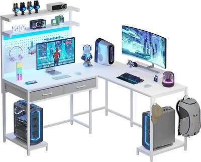 L Shaped Gaming Desk with LED Lights &Monitor Stand, Home Office Desk with Hutch - Image 1 of 4