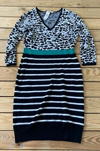 laundry by design women’s Animal Stripe sweater dress Size M Black white O2 - Picture 1 of 8
