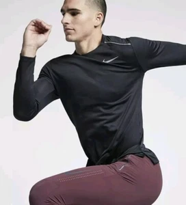 Nike Men's Dri Fit Black Crew Neck Long Sleeve Training Pullover Shirt Top! L - Picture 1 of 4