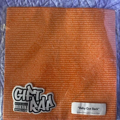 Papel musical RAP letras canciones envoltura de regalo papel de rap cualquier ocasión BABY GOT BACK Foto 1 de 4