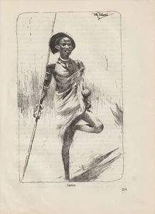 Schilluk Krieger Shilluk Sudan Holzstich von 1920 Wilhelm Kuhnert Afrika - Bild 1 von 1