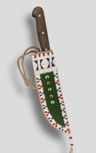 Antigua funda de cuchillo indio con cuentas sioux nativo americano cuchillo hecha a mano S53 - Imagen 1 de 3