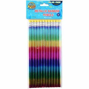 Metallic Rainbow Lead Pencils Party Supplies Favours School Rewards (pack of 12) - Picture 1 of 2