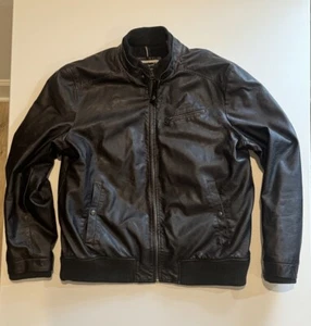 Levis Faux Leather Motorcycle Jacket Size XL Mens Black Flannel Lined Zip Bomber - Picture 1 of 15