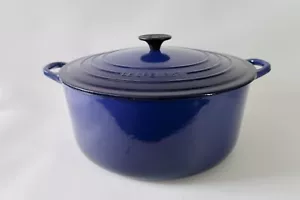 Vintage LE CREUSET dunkelblau #30 runder Dutch Oven Emaille Gusseisen GROß - Bild 1 von 10