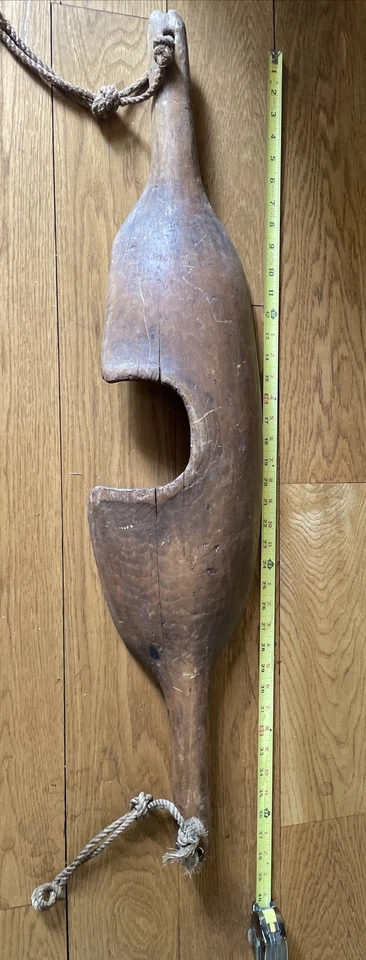 Antique Hand Carved Human Shoulder Yoke 2 Rope Hooks Water Milk Tote 37” - Image 1 of 4