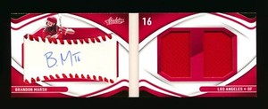 2022 ABSOLUTE BRANDON MARSH RC USED DUAL PATCH BASEBALL AUTO BOOKLET SP #91/99!