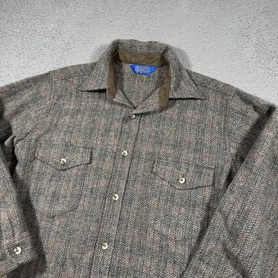 Vintage Pendleton Shirt Mens Large Wool Herringbone Western Outdoors USA 90s - Image 1 of 4
