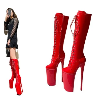 Botas hasta la rodilla de 26 cm súper altas con tacón de aguja para mujer club nocturno baile de polo Foto 1 de 4