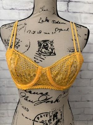 Adore Me 36A Evah Balconette Sem Forro Laranja Rede de Pesca Renda Acolchoada Sexy Underwire - Imagem 1 de 4