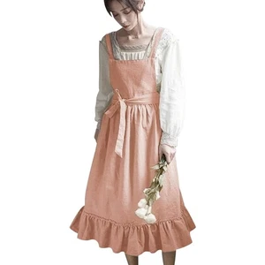 Vintage Cotton Linen Pinafore Apron Dress for Women with Pockets Cute Art Che... - Bild 1 von 7