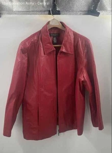 Dialogue Womens Red Leather Long Sleeve Collared Full-Zip Jacket Size 2X - Picture 1 of 6