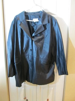 Venezia Vitale Jacket Womens XL Black Leather Button Front Mid Length Coat - Image 1 of 3