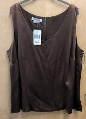 Camiseta sin mangas marrón seda brillante talla 20 cremallera carrera fiesta viaje bohemia nueva con etiquetas clásica Foto 1 de 4