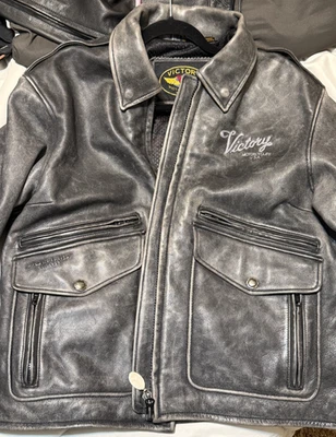 VICTORY Motorcycle Distressed Black Leather Bikers Jacket Size XL - EXC COND - Image 1 of 4