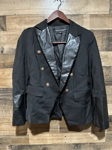 Blazer Boston Proper para mujer 8 negro imitación cuero detallado doble botonadura - Imagen 1 de 3